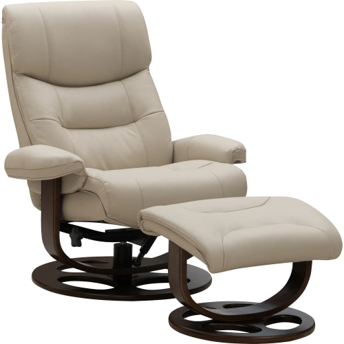 Leonard Swivel Pedestal Recliner with Ottoman in Townsend Cream Top-Grain Leather